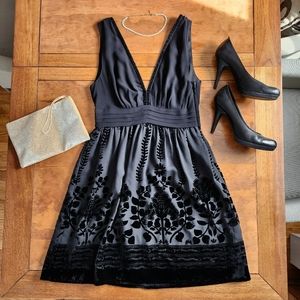 H&M Black Mini Dress with Velvet Floral Details Size 6
